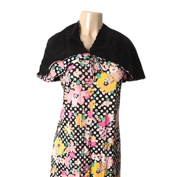 1960s Vintage Handmade Polka Dot Floral Maxi Dress - Picture 10 of 13